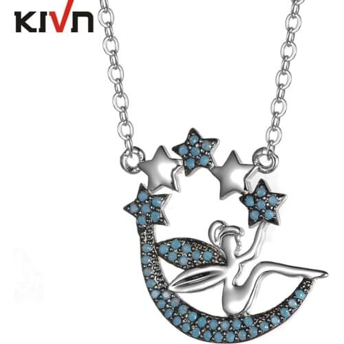 KIVN Fashion Jewelry Blue Ballerina Fairy Moon Star Cubic Zirconia Womens Girls Bridal Wedding Pendant Necklaces Birthday Gifts