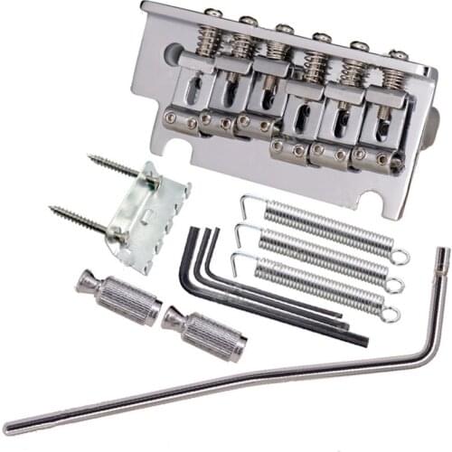 A Set of Chrome Thickened Base 6 String Saddle Tremolo Bridge System for Electric Guitar accessories parts Musical instrument