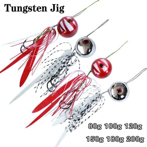 2021 New Tungsten Jig Silicone Skirts Glide Bait 80g 100g 120g 150g 180g 200g Holographic Luminous Jig Head Spinner Hook Bait