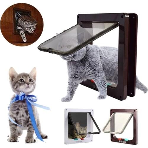 Pet Cat Flap Door with 4 Way Lock Security Flap Door Waterproof Screen Window for Puppy Cats Anti Escape Safety Gate Supplies
