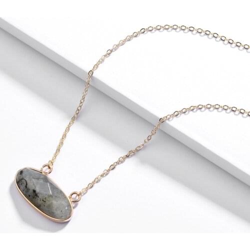 4 Color Faceted Natural Stone Labradorite Amazonite White Marble Stone Short Chain Pendant Necklaces