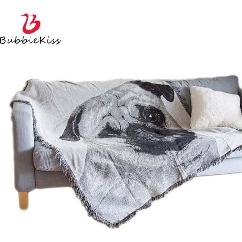 Bubble Kiss Gray Knitting Blanket Dog Pattern Cotton Blankets For Beds Home Sofa Towel Throw Blanket Portable Shawl Nap Blankets