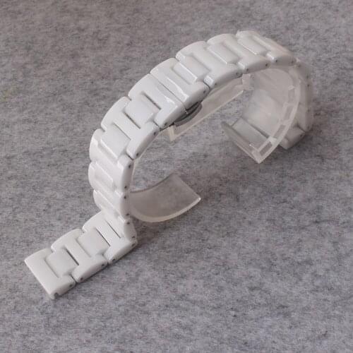 18mm Ceramic High Quality Watchband White Watch Strap Solid Link Women Lady Diamond Wristwatches band Bracelet With Steel Buckle