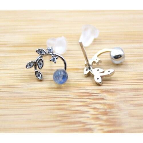 S925 sterling silver Natural labradorite stud earrings flower leaves Micro CZ paved stud earring for girl gift