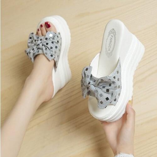 White black Platform Sandals Slippers Women Beach Slides Women Wedge Platform Slippers Summer Beach Slippers Open Toe Heels