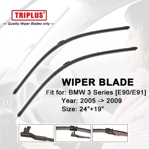 Wiper Blade for BMW 3 SERIES E90 E91 (2005-2009) 1set 24"+19",Flat Aero Beam Windscreen Wiper Frameless Soft Blades