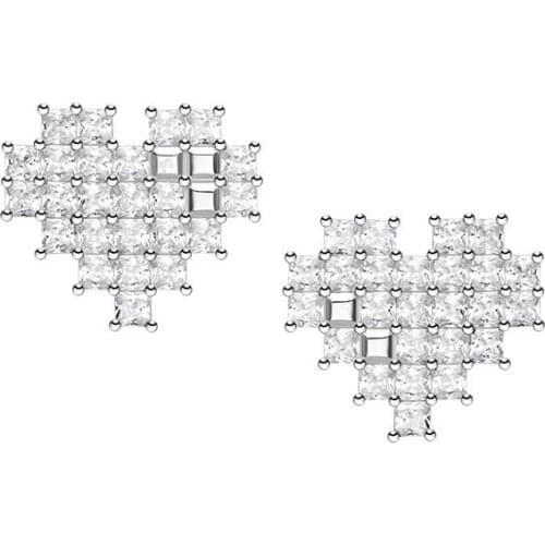 SOELLE Fashion Designer Real 925 Sterling Silver Shining Love Heart Clip Earrings Micro 5A Zircon Women Luxury Brand Jewelry