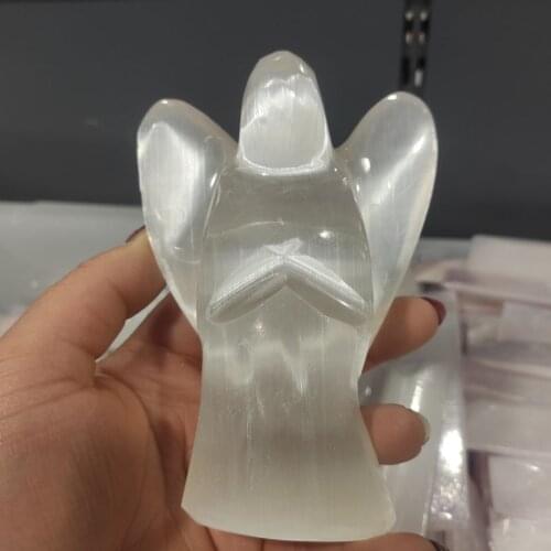 1pcs 10cm Natural selenite angelGemstone Guardian Angel Figurines Reiki Chakra Healing Crystal Stone