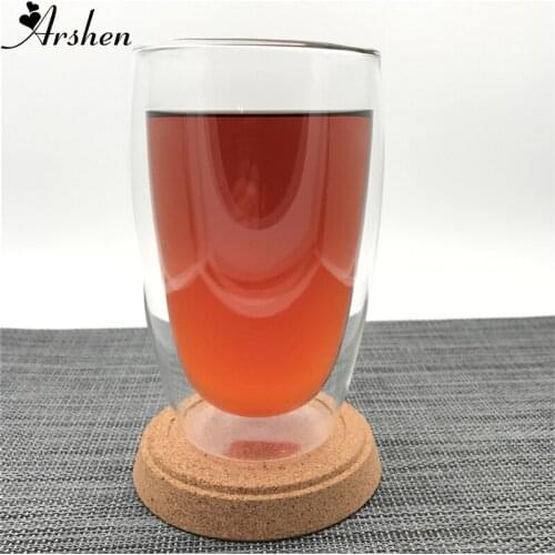 Arshen High Capacity 350ml Double Wall Glass Clear Handmade Heat Resistant Tea Drink Healthy Drink Coffee Mug Insulated Glass