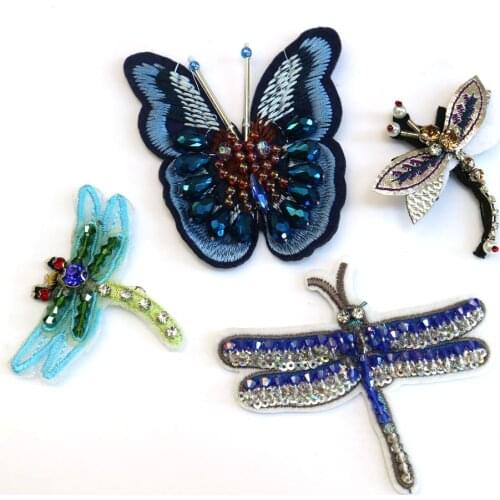 Dragonfly Rhinestone beaded patches for Clothing butterfly parches Sew on Sequins Applique decorative parches bordados para