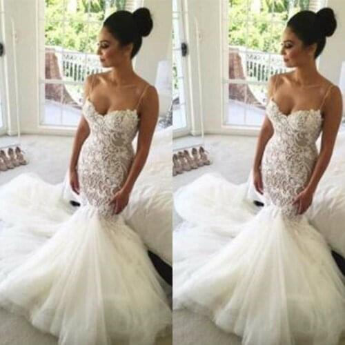 2019 New Mermaid Wedding Dresses Spaghetti Straps Bridal Gowns Vestido De Novia Custom Made Lace 2019 Luxury Wedding Dress