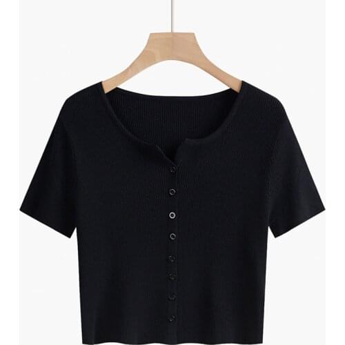 Spring Knitted Cardigans Women 2021 Slim Ladies Short Knitted Sweaters Short sleeve V-Neck Solid color Coats Tops