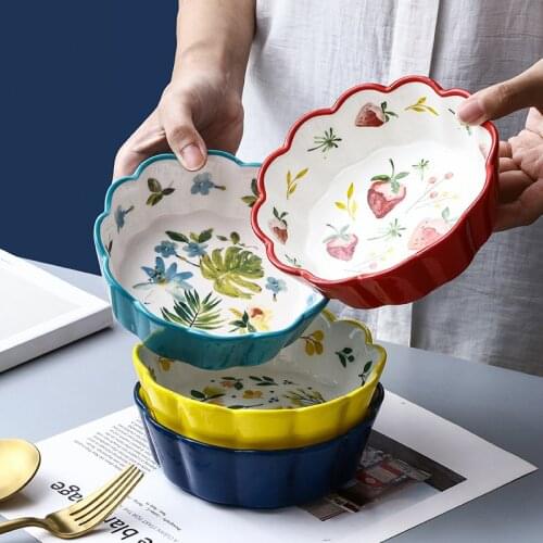 Japanese ceramic bowl fruit plate microwave oven home salad dessert beautiful bowl dessert tray