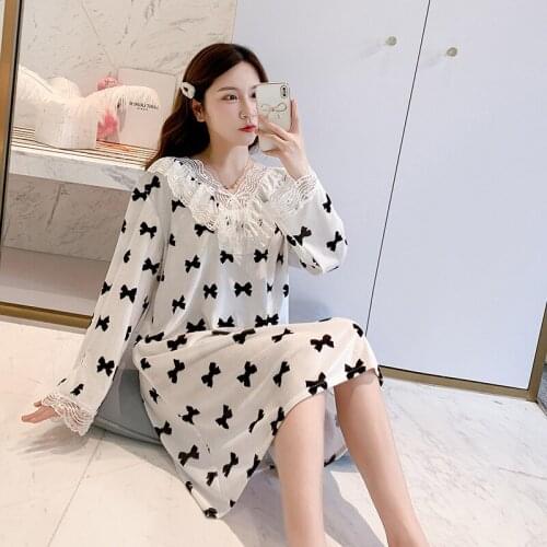 Lady Autumn New Sexy Long Sleeve Velour Nightgown Soft Sleepwear Short Dress Daily Home Clothing Leisure Nightdress Negligee