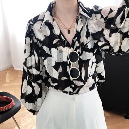 2020 Women Summer Flower Print Thin Turn Down Collar Boho Womens Sexy Chiffon Tops And Blouses Blusas Roupa Feminina