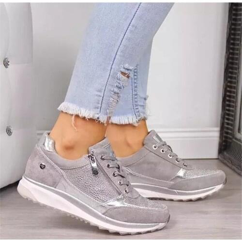 New womens shoes gold sneakers zipper platform sneakers womens shoes casual lace-up womens sneakers