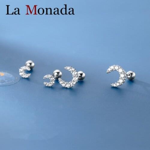 925 Sterling Silver Zircons Moon Screw Back Earrings Stud for Women Piercing Earring 2020 Simple Wild Trend Silver Ear Jewelry
