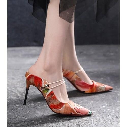 Fashion 2019 New Arrivals Pumps Slip On Pointed Toe Thin High Heel Feminine Dress Shoes Shallow Mixed Color Anti-skid Rubber