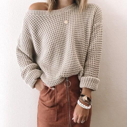 Sweater Women Autumn Knitted pullover Fashion Solid Office Casual Long Sleeve inclined collar Female Knitwear Sueter De Mujer