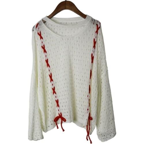 2019 Autumn Women New Fashion Hollow out Lace up Knitted Tops Hole Women Sweater Clothing