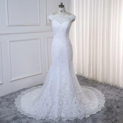 Vestido de noiva White Mermaid wedding dress 2020 Lace Appliques beads Vintage wedding gowns Plus size China Bridal Gown