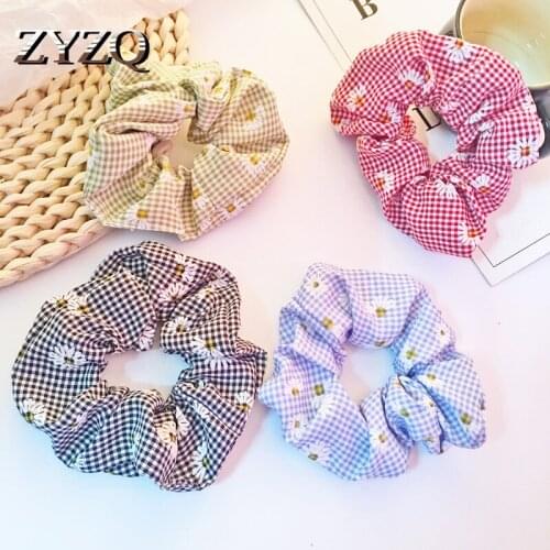 ZYZQ Fresh Plaid Small Daisy Hair Ring Sweet Ball Hair Rope Simple Rubber Band Female Tie Head Rope