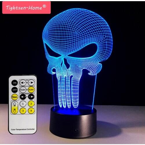 1PC Punisher Skull Multi-colored Bulbing Light Acrylic 3D Hologram Illusion Desk LampHouse Decor Night Light Stage Lighting Gift