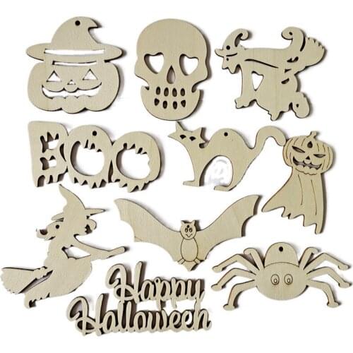 10pcs DIY Wooden Halloween Pumpkin Ornament Door Hangings Wall Trick Or Treat Halloween Party Decor Happy Halloween Party Supply