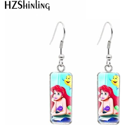 2021 New Fashion Ariel the Little Mermaid Paintings Rectangular Hook Dangle Drop Earrings Fashion Jewelry