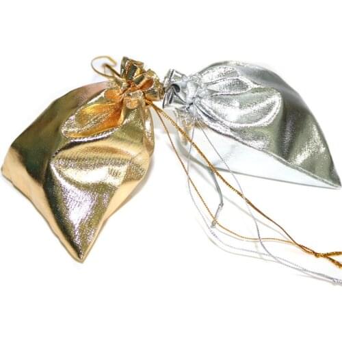 50pcs Jewelry Packing Silver Gold Foil Cloth Drawstring Velvet Bag 10x12cm Wedding Gift Bags & Pouches