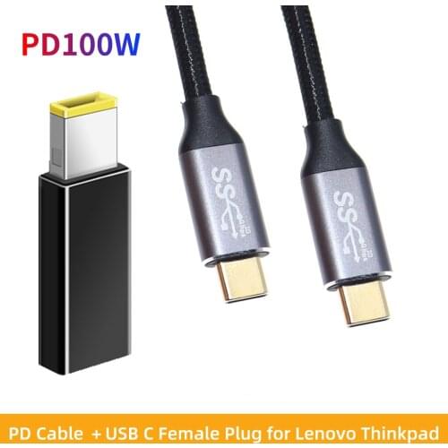 5A 100W USB C to Type C Cable + Adapter Converter for Lenovo Thinkpad USB 3.1 Gen 2 Fast Charge USB-C Cable for Laptop Phone