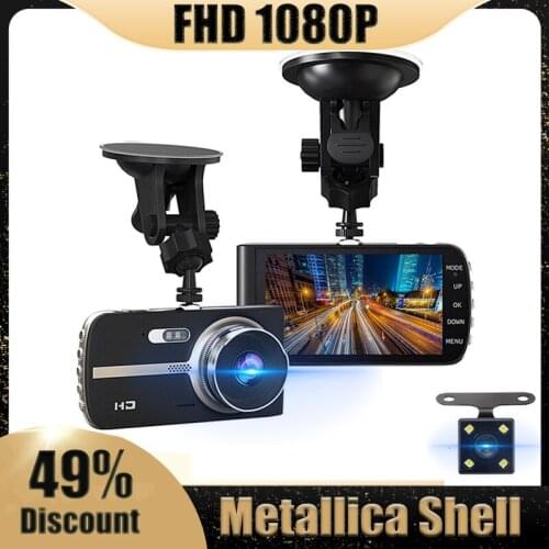 4 Inch FHD 1080P Car Camera Dual Lens Night Vision G-sensor Rear View Auto Registrator Dash Cam Video Recorder Dashcam DVR