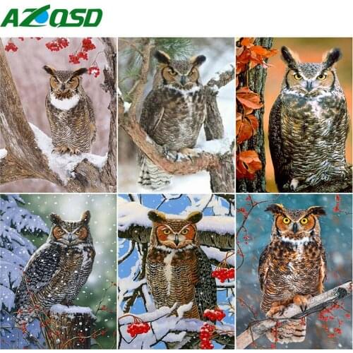 AZQSD Diamond Embroidery Mosaic Owl Snow Full Square Drill Cross Stitch Kits Diamond Painting Animal Home Decoration
