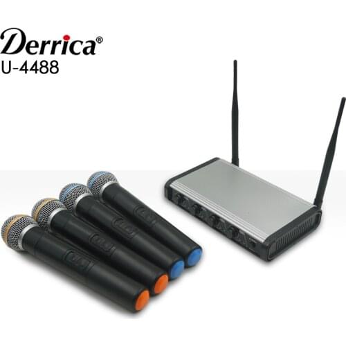 Free shipping! Derrica U-4488 Professional UHF Wireless Microphone Karaoke System with U-488 Four Handheld Transmitter Microfone