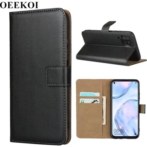 OEEKOI Genuine Leather Wallet Flip Cover Case for Huawei P40 Lite with Card Slots Holder
