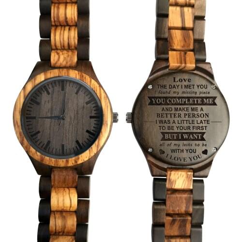 To My Love-You Are The Missing Piece Engraved Wooden Watch Fashion Casual Sports Wood watches Birthday Anniversary Gifts