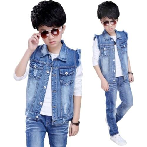 Children clothes kids denim cotton spring autumn vest boys waistcoat child casual all-match vest boys tops baby boys jacket 4-13