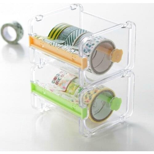 Mini washi paper tape dispenser 50 mm plastic 2 sawteeth tape dispenser desk table tabletop paste tape dispenser transparent