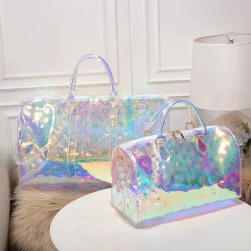 2021 Laser Travel Bag PVC Printed Chain Hand Luggage Big Bag Shoulder Messenger Large Capacity Transparent Travel Bag