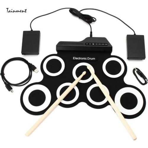 7 Pads Electronic Drum Set Electric Drum with Headphone Jack Built in Speaker and Battery,Drum Stick Holiday Party Instrument