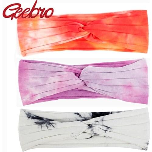 Geebro Women Tie Dye Ribbed Headband Cross Top Knot Elastic Soft Girls Hairband Hair Accessories Twisted Knotted Headwrap