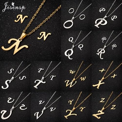 Jisensp Simple Design 26 Litter Necklace Earrings Fashion Stainless Steel Jewelry Sets for Women Girls Birthday Gift bijoux