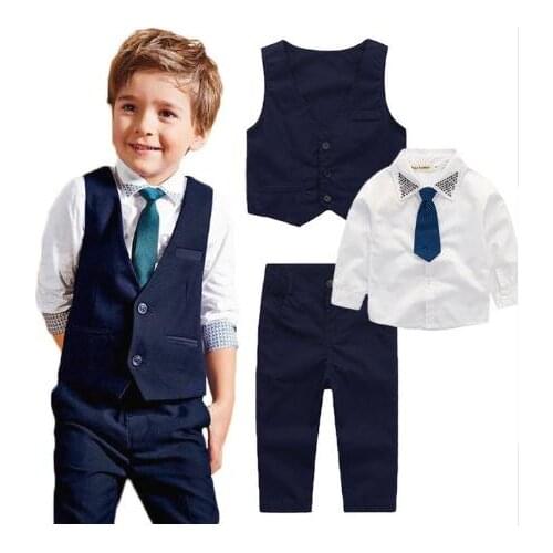 Baby Boys Clothes Suit 2019 summer Cotton Long Sleeve Tie T-shirts +Vest + Pants 3pcs Gentleman Kids Childrens Clothing Set