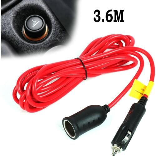 12V 3.6M Red Extension Car Cigarette Lighter Cable Lead Charger Power Socket Adapter Flame Retardant Eco-friendly Universal
