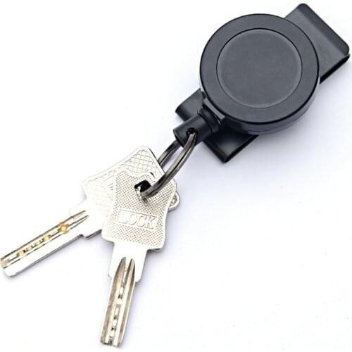 Creative Metal Retractable Keychain Black Color ID Badge Holder with Steel Wire Multitool Clip Key Card Holders Office Supplies
