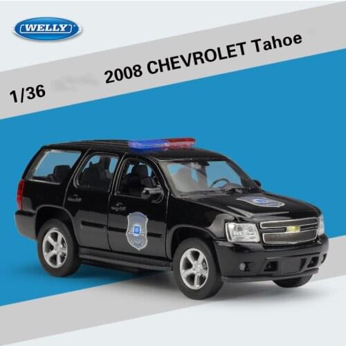 WELLY Diecast 1/36 Scale Chevrolet 2008 Tahoe Off-road Police Car Simulation Alloy Pull Back Toy Model Cars Hot Toys for Boys
