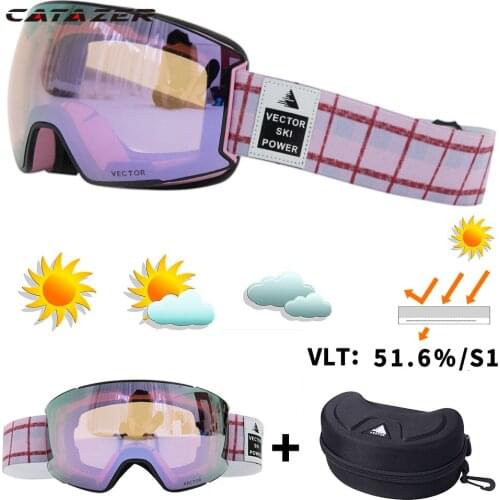 Catazer Ski Goggles Small Purple Lens Snow Glasses Women UV400 Anti-fog Coatings Snowmobile Snowboard Women Outdoor Adult Men