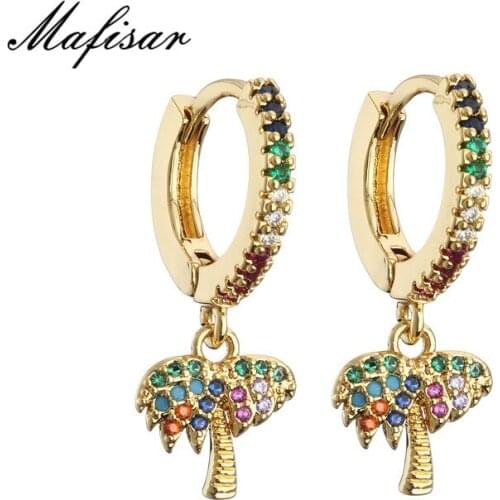 Mafisar New Fashion Rainbow Coconut Tree Drop Earrings For Women Girl Female Copper CZ Party Jewelry Gift Wholesale