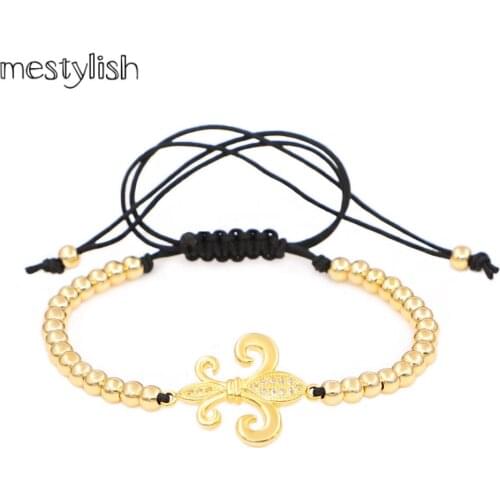 Mestylish Simple Woven DIY Mens Anchor Gold Beaded Micro-Dense Chain CZ Charm Bracelet Braided Lace For Men Gift