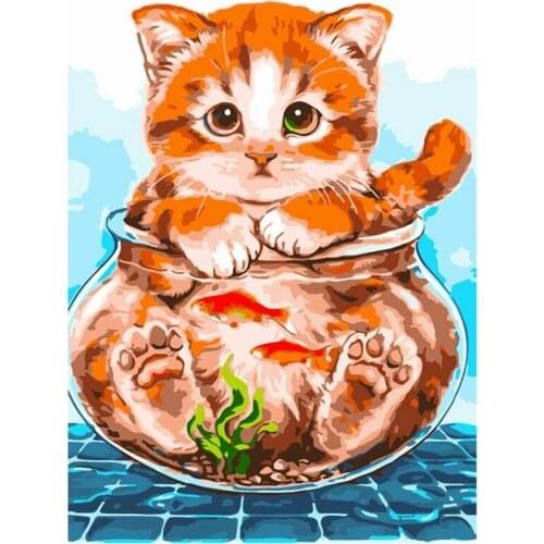 Paint By Numbers for Adults & Kids & Beginners DIY Acrylic Painting Gift Kits Drawing Paintwork with Paintbrushes,Cat